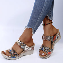 Load image into Gallery viewer, Women's Casual Slope Heel Snake Print Slippers