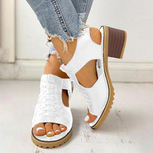 Load image into Gallery viewer, Women's Peep Toe Cutout Zipper Chunky Heeled Sandals