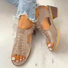 Load image into Gallery viewer, Women's Peep Toe Cutout Zipper Chunky Heeled Sandals